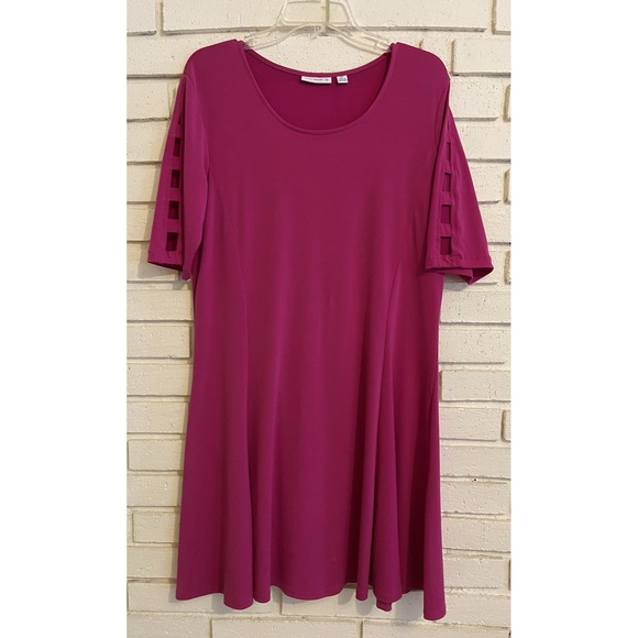 Susan Graver A-Line Dress Pink Short‎ Sleeves with Cutouts Size Medium Petite - Picture 1 of 5